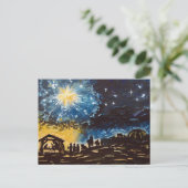 Met de hand getekende kerststal kunst feestdagenkaart (Staand voorkant)