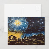 Met de hand getekende kerststal kunst feestdagenkaart (Voorkant / Achterkant)