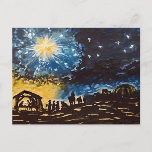 Met de hand getekende kerststal kunst feestdagenkaart (Voorkant)