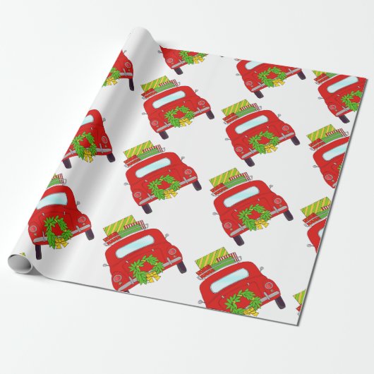 Met de hand getekende kerstwagen cadeaupapier (Uitgerold)