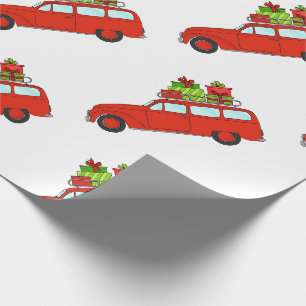 Met de hand getekende kerstwagen cadeaupapier
