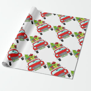 Met de hand getekende kerstwagen cadeaupapier