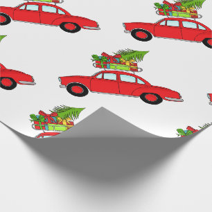 Met de hand getekende kerstwagen cadeaupapier