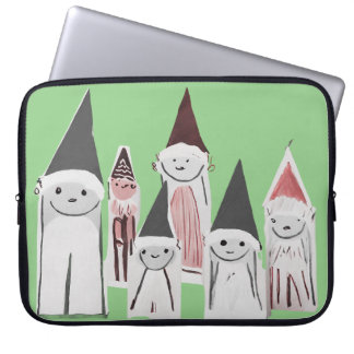 Met de Hand Getekende Kleine Kerstkarakters Laptop Sleeve