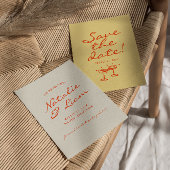 Met de Hand Getekende Kleurrijke Retro Plezierige  Save The Date