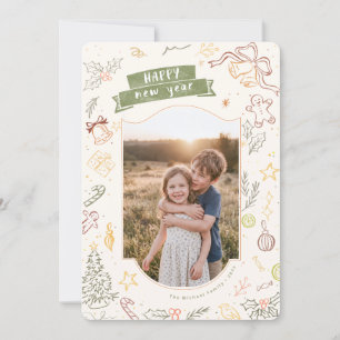 Met de Hand Getekende Knuffelige Doodle Familie Fo Feestdagenkaart