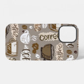 Met de hand getekende koffee pattern achtergrond iPhone hoesje (Achterkant horizontaal)