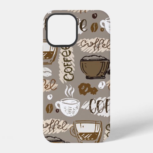 Met de hand getekende koffee pattern achtergrond iPhone hoesje (Achterkant)