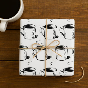 Met de hand getekende koffiebeker schets minimalis cadeaupapier