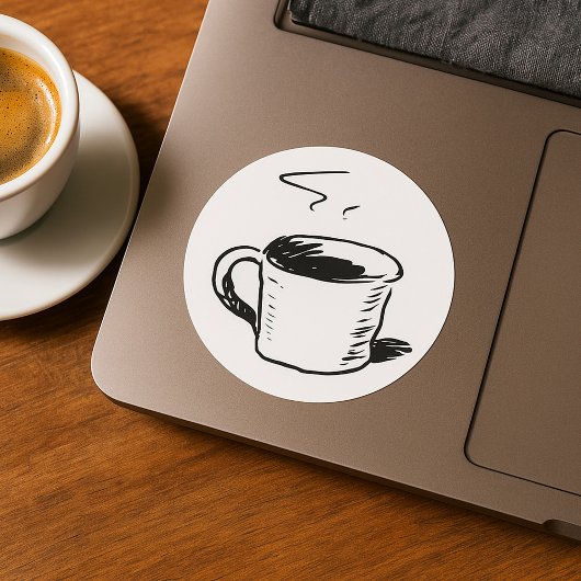 Met de hand getekende koffiebeker schets minimalis ronde sticker