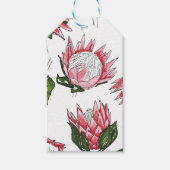 Met de hand getekende koningsprotea's op witte cad cadeaulabel (Voorkant)