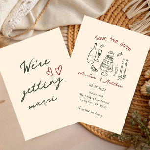 Met de hand getekende Koppel Glas Doodle Whimsical Kaart