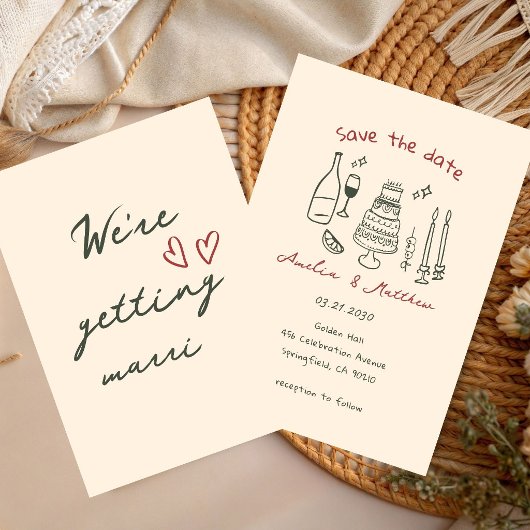 Met de hand getekende Koppel Glas Doodle Whimsical Kaart