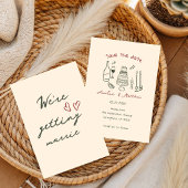 Met de hand getekende Koppel Glas Doodle Whimsical Kaart