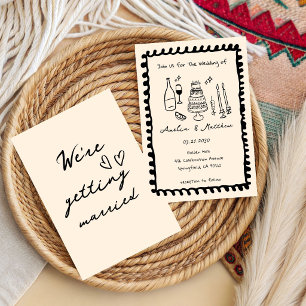 Met de hand getekende Koppel Glas Doodle Whimsical Kaart