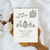 Met de Hand Getekende Krabbel Disco Bruiloft Save  Save The Date