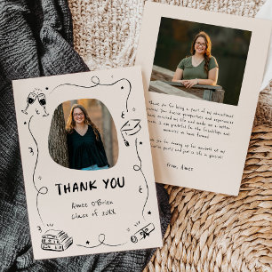 Met de Hand Getekende Krabbel Doodles Afstuderen Bedankkaart