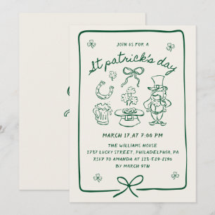Met de Hand Getekende Krabbel Doodles Boog St. Pat Kaart