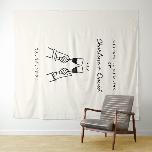 Met de Hand Getekende Krabbel Huwelijks Verwelkomi Wandkleed (In Situ (horizontaal))