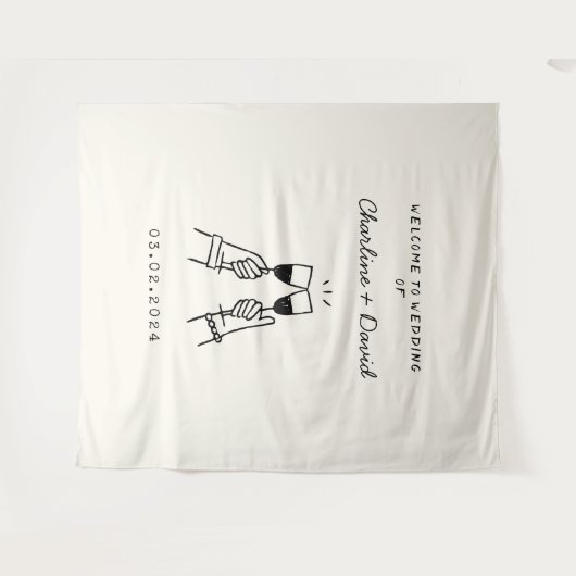 Met de Hand Getekende Krabbel Huwelijks Verwelkomi Wandkleed (Voorkant (horizontaal))