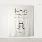 Met de Hand Getekende Krabbel Huwelijks Welkom Wandkleed (Voorkant)