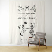 Met de Hand Getekende Krabbel Huwelijksbegroeting Wandkleed (In situ)