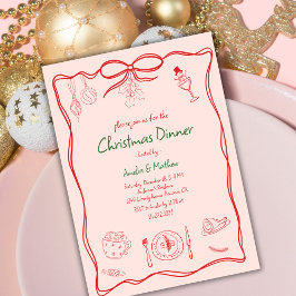 Met de Hand Getekende Krabbel Krabbel Kerst Diner Kaart