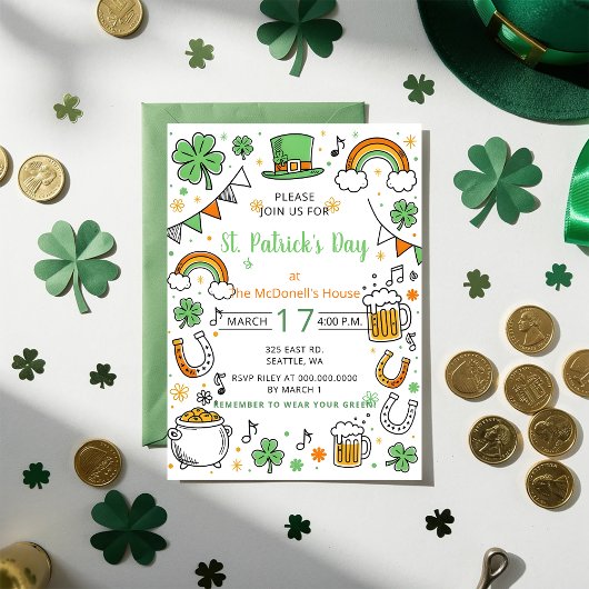 Met de hand getekende krabbel luchtige St. Patrick Kaart
