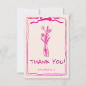 Met de hand getekende krabbel retro roze lint brui bedankkaart (Voorkant)