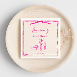 Met de hand getekende krabbel retro roze lint brui servet