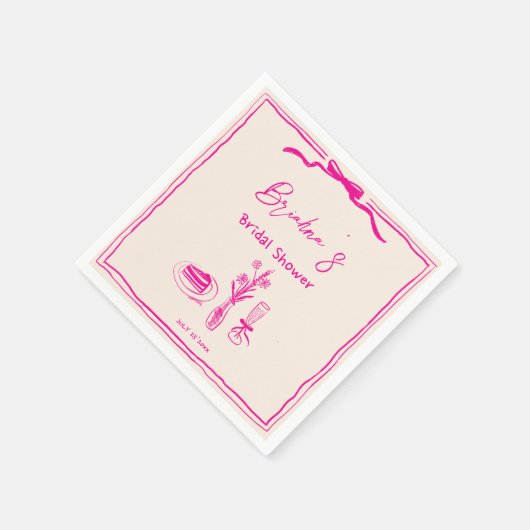 Met de hand getekende krabbel retro roze lint brui servet (Hoek)