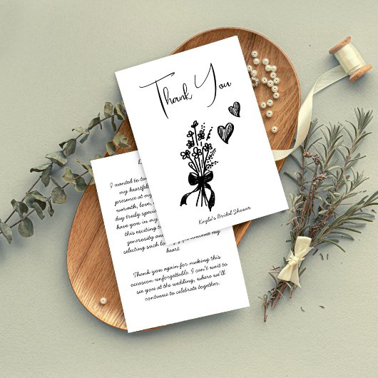 Met de hand getekende krabbel schets minimalistisc bedankkaart