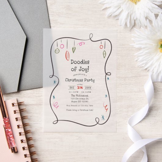 Met de Hand Getekende Krabbel Speelse Doodle Kerst Vellum Uitnodigingen (Huwelijk)