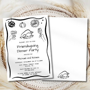 Met de Hand Getekende Krabbel Thanksgiving Diner U Kaart