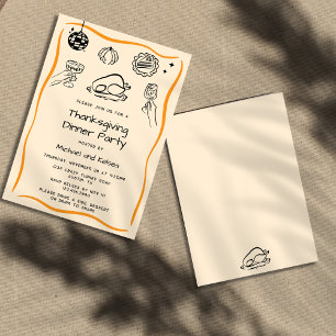 Met de Hand Getekende Krabbel Thanksgiving Diner U Kaart