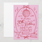 Met de hand getekende krabbelcocktail 30e Elke lee Kaart (Voorkant / Achterkant)