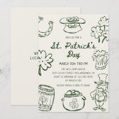 Met de hand getekende krabbeldoodles St. Patrick's Kaart (Voorkant / Achterkant)