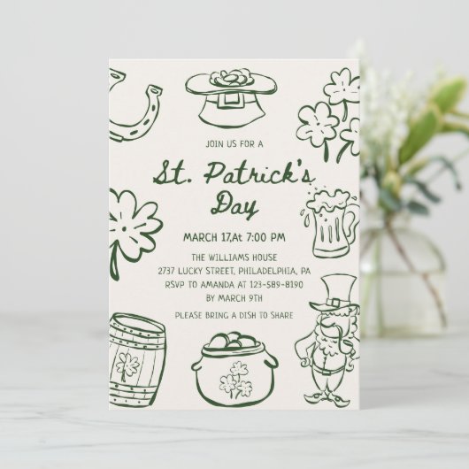 Met de hand getekende krabbeldoodles St. Patrick's Kaart (Staand voorkant)