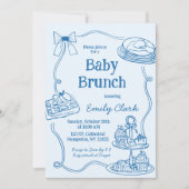 Met de hand getekende krabbels blauwe baby brunch kaart (Voorkant)