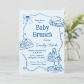 Met de hand getekende krabbels blauwe baby brunch kaart (Staand voorkant)