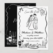 Met de Hand Getekende Krabbels Bruid & Bruidegom T Save The Date (Voorkant / Achterkant)