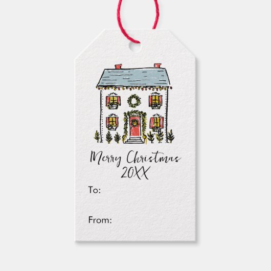 Met de hand getekende krabbels Feestelijke thuiske Cadeaulabel (Voorkant)