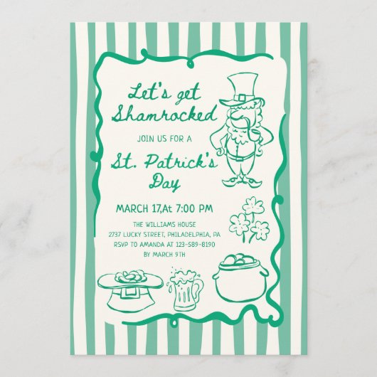 Met de Hand Getekende Krabbels Groene St. Patrick' Kaart (Voorkant)