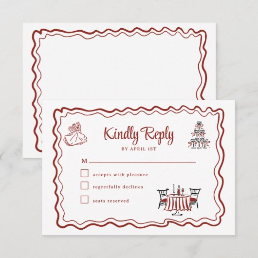 Met de hand getekende krabbels Italiaanse bruiloft RSVP Kaartje (Voorkant / Achterkant)