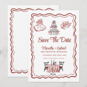 Met de hand getekende krabbels Italiaanse bruiloft Save The Date (Voorkant / Achterkant)