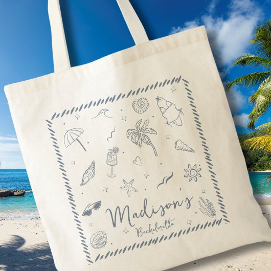 Met de Hand Getekende Krabbels Kust Touw Lijst Bac Tote Bag