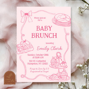 Met de hand getekende krabbels roze baby brunch ui kaart
