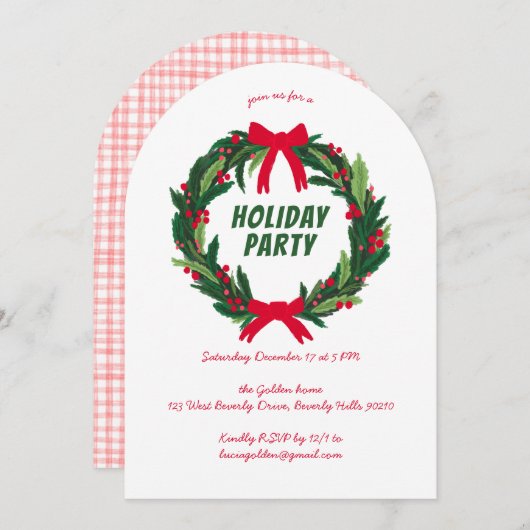 Met de Hand Getekende Krans Kerstvakantie Feest AR Kaart (Voorkant / Achterkant)