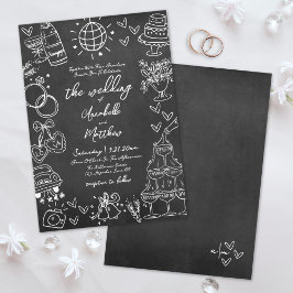 Met de Hand Getekende Krijtbord Whimsical Bruiloft Kaart
