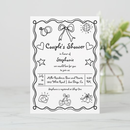 Met de hand getekende kronkelende fantasievolle co kaart (Staand voorkant)